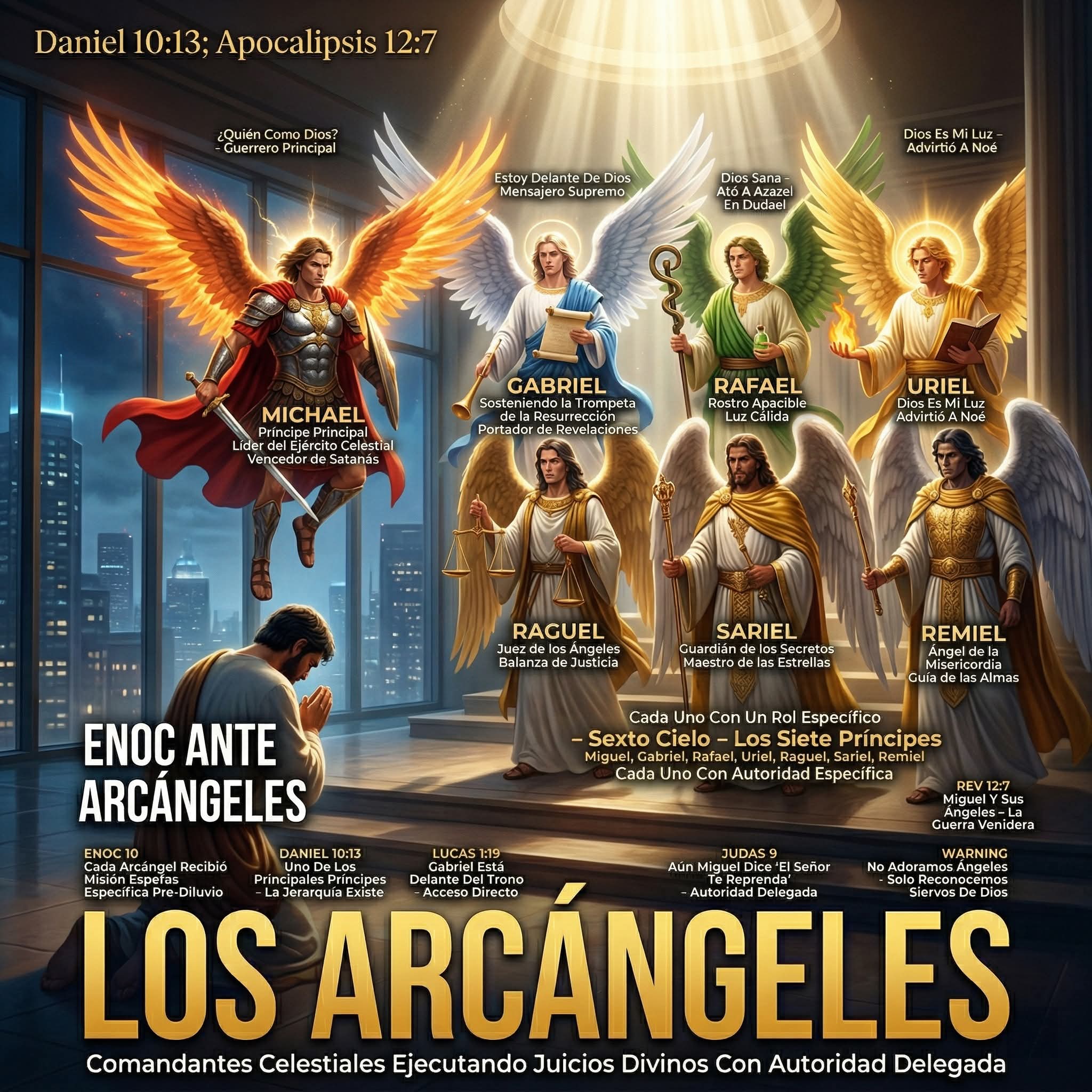 Enoch reached the SIXTH HEAVEN and saw the archangels – the angelic princes of the highest ranking who administer God’s designs, execute His judgments, and lead the heavenly armies que️